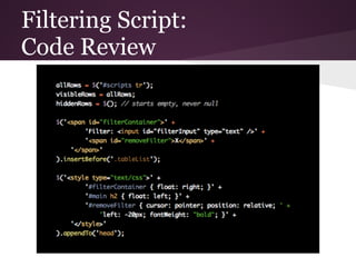 Filtering Script:
Code Review
 