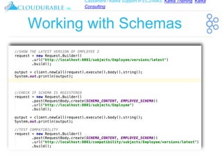Cassandra / Kafka Support in EC2/AWS. Kafka Training, Kafka
Consulting
™
Working with Schemas
 