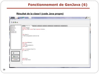 Fonctionnement de GenJava (6)
39
Résultat de la class1 (code Java propre)
 