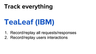 1. Record/replay all requests/responses
2. Record/replay users interactions
TeaLeaf (IBM)
Andrii Vandakurov
Track everything
 