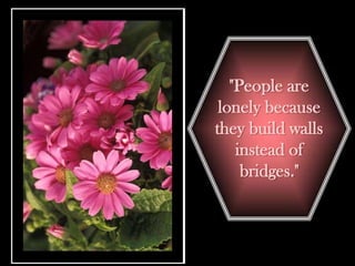 "People are
 lonely because
they build walls
    instead of
     bridges."
 