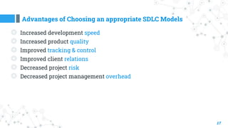 Advantages of Choosing an appropriate SDLC Models
17
◎ Increased development speed
◎ Increased product quality
◎ Improved tracking & control
◎ Improved client relations
◎ Decreased project risk
◎ Decreased project management overhead
 
