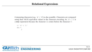 Slide 28
Lecturer: Assistant Prof. Dr. Aydin Azizi
Relational Expressions
 