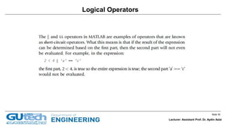 Slide 30
Lecturer: Assistant Prof. Dr. Aydin Azizi
Logical Operators
 