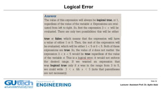 Slide 34
Lecturer: Assistant Prof. Dr. Aydin Azizi
Logical Error
 