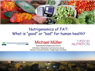 Nutrigenomics of FAT: What is “good” or “bad” for human health?Michael MüllerNetherlands Nutrigenomics Centre& Nutrition, Metabolism and Genomics GroupDivision of Human Nutrition, Wageningen University