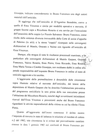 Le motivazione nella sentenza di condanna, di francesco bruno, per l’omicidio mafioso di  vincenzo  enea. di isola delle femmine pdf
