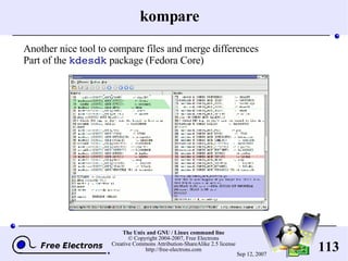 kompare Another nice tool to compare files and merge differences Part of the  kdesdk  package (Fedora Core) 