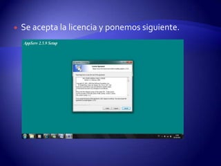 Se acepta la licencia y ponemos siguiente.