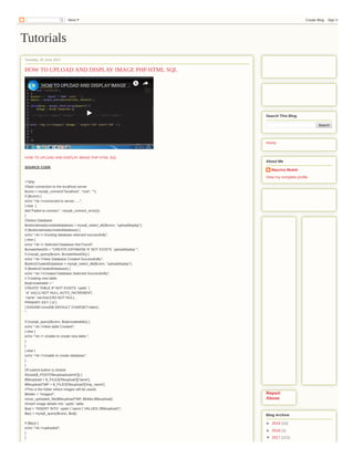 Tutorials
Tuesday, 20 June 2017
HOW TO UPLOAD AND DISPLAY IMAGE PHP HTML SQL
HOW TO UPLOAD AND DISPLAY IMAGEHOW TO UPLOAD AND DISPLAY IMAGEHOW TO UPLOAD AND DISPLAY IMAGE ………
HOW TO UPLOAD AND DISPLAY IMAGE PHP HTML SQL
SOURCE CODE
<?php
//Start connection to the localhost server
$conn = mysqli_connect("localhost", "root", "");
if ($conn) {
echo "<br />connected to server......";
} else {
die("Failed to connect ". mysqli_connect_error());
}
//Select Database
$selectalreadycreateddatabase = mysqli_select_db($conn, "uploaddisplay");
if ($selectalreadycreateddatabase) {
echo "<br /> Existing database selected successfully";
} else {
echo "<br /> Selected Database Not Found";
$createNewDb = "CREATE DATABASE IF NOT EXISTS `uploaddisplay`";
if (mysqli_query($conn, $createNewDb)) {
echo "<br />New Database Created Successfullly";
$selectCreatedDatabase = mysqli_select_db($conn, "uploaddisplay");
if ($selectCreatedDatabase) {
echo "<br />Created Database Selected Successfullly";
// Creating new table
$sqlcreatetable = "
CREATE TABLE IF NOT EXISTS `updis` (
`id` int(11) NOT NULL AUTO_INCREMENT,
`name` varchar(100) NOT NULL,
PRIMARY KEY (`id`)
) ENGINE=InnoDB DEFAULT CHARSET=latin1;
";
if (mysqli_query($conn, $sqlcreatetable)) {
echo "<br />New table Created";
} else {
echo "<br /> Unable to create new table.";
}
}
} else {
echo "<br />Unable to create database";
}
}
//If submit button is clicked
if(isset($_POST['fileuploadsubmit'])) {
$fileupload = $_FILES['fileupload']['name'];
$fileuploadTMP = $_FILES['fileupload']['tmp_name'];
//This is the folder where images will be saved.
$folder = "images/";
move_uploaded_file($fileuploadTMP, $folder.$fileupload);
//Insert image details into `updis` table
$sql = "INSERT INTO `updis`(`name`) VALUES ('$fileupload')";
$qry = mysqli_query($conn, $sql);
if ($qry) {
echo "<br />uploaded";
}
}
Search
Search This Blog
Home
Maurice Muteti
View my complete profile
About Me
Report
Abuse
► 2019 (13)
► 2018 (1)
▼ 2017 (121)
Blog Archive
More Create Blog Sign In
 