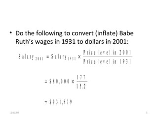 Dollar Figures from Different Times Do the following to convert (inflate) Babe Ruth’s wages in 1931 to dollars in 2001: 06/07/09 
