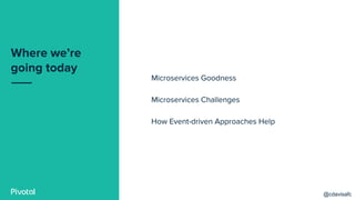 @cdavisafc
Where we’re
going today
Microservices Goodness
Microservices Challenges
How Event-driven Approaches Help
 