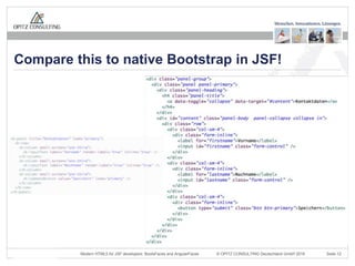 © OPITZ CONSULTING Deutschland GmbH 2016 Seite 12Modern HTML5 for JSF developers: BootsFaces and AngularFaces
Compare this to native Bootstrap in JSF!
 