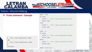 ❖ if-else statement - Example
Prof. Percival A. Fernandez
Python - Decision Making
 