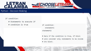 Prof. Percival A. Fernandez
Python - Decision Making
 