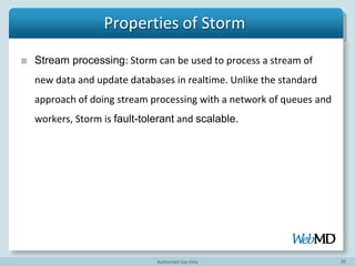 10
Why STORM?
JVM-based framework
Guaranteed data processing
Supports development in multiple languages
Scalable and transactional
Easy to learn and use
 