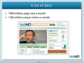 2
WebMD: A lot of data; a lot of traffic
~900 millions page view a month
~100 million unique visitors a month
 