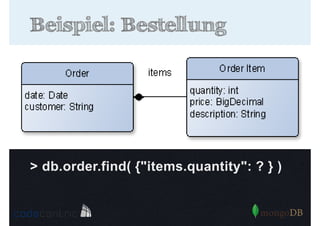 Beispiel: Bestellung

> db.order.find( {"items.quantity": ? } )

 