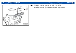 Motores MWM 4.10/T/TCA Árvore de manivelas 13-22
19363
– Instale o tubo de sucção de óleo e o cárter.
– Instale a polia da árvore de manivelas e o volante.
 