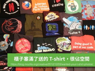 https://blog.mozilla.org/creative/2012/12/03/wanted-your-t-shirt-photos/
 