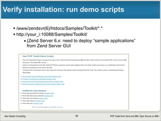 PHP Toolkit from Zend and IBM: Open Source on IBM iAlan Seiden Consulting
Calling demo script with result
Call_program_RPG.html
Click “Call program” to pass parameter to PHP and then RPG
36
 
