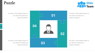 Puzzle
50
This slide is 100% editable. Adapt it to
your needs and capture your
audience's attention.
This slide is 100% editable. Adapt it to
your needs and capture your
audience's attention.
This slide is 100% editable. Adapt it to
your needs and capture your
audience's attention.
This slide is 100% editable. Adapt it to
your needs and capture your
audience's attention.
02
01
03
04
 