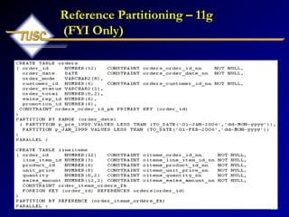 198
Reference Partitioning – 11g
(FYI Only)
 