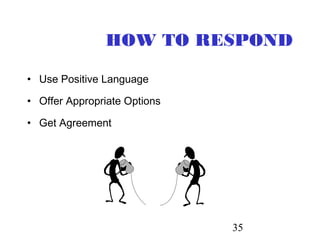 35
HOW TO RESPOND
• Use Positive Language
• Offer Appropriate Options
• Get Agreement
 