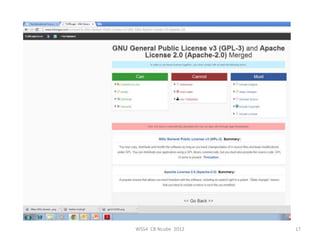 Merging OSS licenses




      WSS4 CB Ncube 2012   17
 