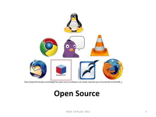 http://www.flintstudio.com/blog/how-open-source-software-can-easily-improve-your-business/#.ULX2UIe86_x




                               Open Source
                                            WSS4 CB Ncube 2012                                            3
 