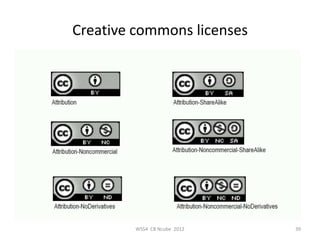 Creative commons licenses




         WSS4 CB Ncube 2012   39
 