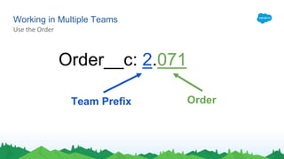 Working in Multiple Teams
Use the Order
Order__c: 2.071
Team Prefix Order
 