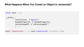 What Happens When You Create an Object in Javascript?
const test = {}
__proto__:
constructor: ƒ Object()
hasOwnProperty: ƒ hasOwnProperty()
isPrototypeOf: ƒ isProrotypeOf()
[...]
test['constructor'] === test.constructor //returns true
 