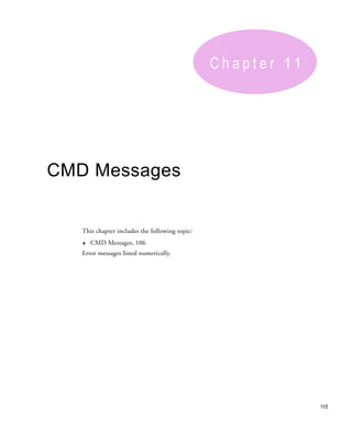 Chapter 11




CMD Messages


   This chapter includes the following topic:
   ♦   CMD Messages, 106
   Error messages listed numerically.




                                                             105
 