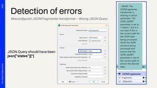2025
The
Peak
of
Data
and
AI
Detection of errors
Misconﬁgured JSONFragmenter transformer – Wrong JSON Query
JSON Query should have been
json["states"][*]
 