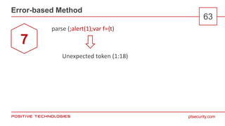 ptsecurity.com
Error-based Method
63
parse (;alert(1);var f={t)
7
Unexpected token (1:18)
 