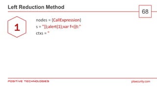ptsecurity.com
Left Reduction Method
68
nodes = {CallExpression}
s = "});alert(1);var f=({t:"
ctxs = "
1
 