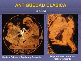 ANTIGÜEDAD CLÁSICA GRECIA Iliada y Odisea – Aquiles  y Patroclo Proporciones humanas – Céfiro y Jacinto   