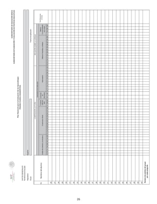 DATOSGENERALES
NombredelaEscuela
Asignatura
Grupo
2562436394445914192528293132333748338422340478101115202641431213161721222735464749501183034
26
27
28
29
30
31
32
33
34
35
36
37
38
39
40
41
42
43
44
45
46
47
48
49
50
SUBSECRETARÍADEEDUCACIÓNBÁSICA
SUBSECRETARÍADEPLANEACIÓNYEVALUACIÓNDEPOLÍTICASEDUCATIVAS
PRUEBAPLANEADIAGNÓSTICA
PlanNacionalparalaEvaluacióndelosAprendizajes
Español
Fechadeaplicación
No.Nombredelalumno
COMPRENSIÓNLECTORAREFLEXIÓNSOBRELALENGUA
TotalRespuestas
correctas
UNIDADESDEANÁLISIS
Análisisdelcontenidoylaestructura
Númerodeaciertosdelgrupo
porcadapregunta
ComprensionGlobal
Evaluación
críticadel
texto
Extracción
de
informacion
InterpretaciónReflexiónSemánticaysintáctica
Reflexión
Convencionalidades
delaLengua
26
 
