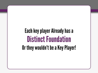Each key player Already has a 
Distinct Foundation 
Or they wouldn’t be a Key Player!  