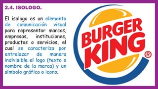 El isologo es un elemento
de comunicación visual
para representar marcas,
empresas, instituciones,
productos o servicios, el
cual se caracteriza por
entrelazar de manera
indivisible el logo (texto o
nombre de la marca) y un
símbolo gráfico o icono.
2.4. ISOLOGO.
 