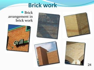 Brick work
Brick
arrangement in
brick work
24
 