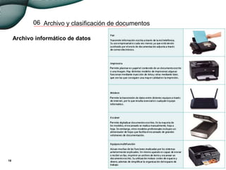 Archivo y clasificación de documentos06
Archivo informático de datos
18
 