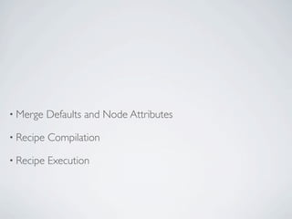 • Merge    Defaults and Node Attributes

• Recipe   Compilation

• Recipe   Execution
 