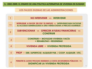 3.- 2002-2009: EL ENSAYO DE UNA POLITICA ALTERNATIVA DE VIVIENDA EN EUSKADIEJECUCIÓN DE LOS PLANES DIRECTORES DE VIVIENDA 2002-2005 Y 2006-2009 DEL GOBIERNO VASCO8