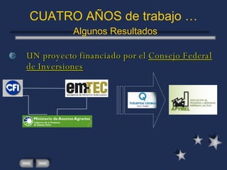 CUATRO AÑOS de trabajo …   Algunos Resultados UN proyecto financiado por el  Consejo Federal de Inversiones 