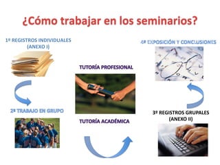 ¿Cómo trabajar en los seminarios?
1º REGISTROS INDIVIDUALES
(ANEXO I)
3º REGISTROS GRUPALES
(ANEXO II)
 
