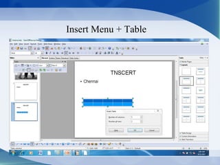 Insert Menu + Table
 