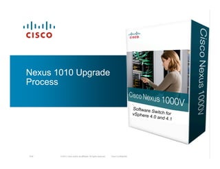 Nexus 1010 Upgrade
Process

                                                                                       Software
                                                                                                Switch fo
                                                                                       vSphere            r
                                                                                               4.0 and 4
                                                                                                         .1




N1K    © 2011 Cisco and/or its affiliates. All rights reserved.   Cisco Confidential                          51
 
