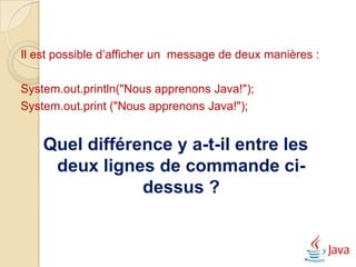 Qu’est qu’une classe ?
public class Fille {

private int id ;
                           On les appelles variables
private String nom;
private String prenom;
                                  d’instance.
private String dateNaissance;
private String lieudeNaissance;

public static int nbFille =0 ;

}

                Elles sont communes à toutes les instances.
 